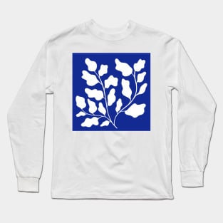 white leaf in blue background Long Sleeve T-Shirt